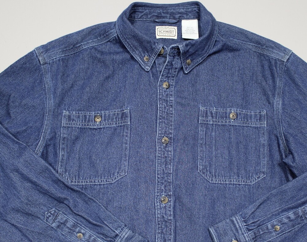 C.E. Schmidt Shirt Mens XLT Blue Denim Button Down Long Sleeve